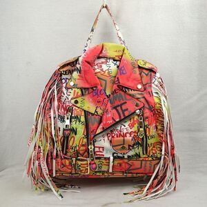 Multi Graffiti Motorcycle Jacket Fringe Back pack
